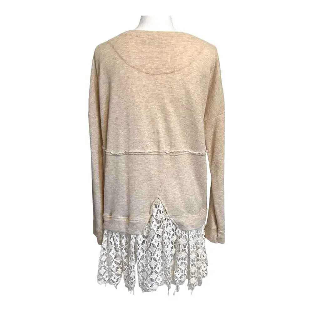 Free People Beach Shake It Oatmeal Lacey Pullover Tunic Top One Size